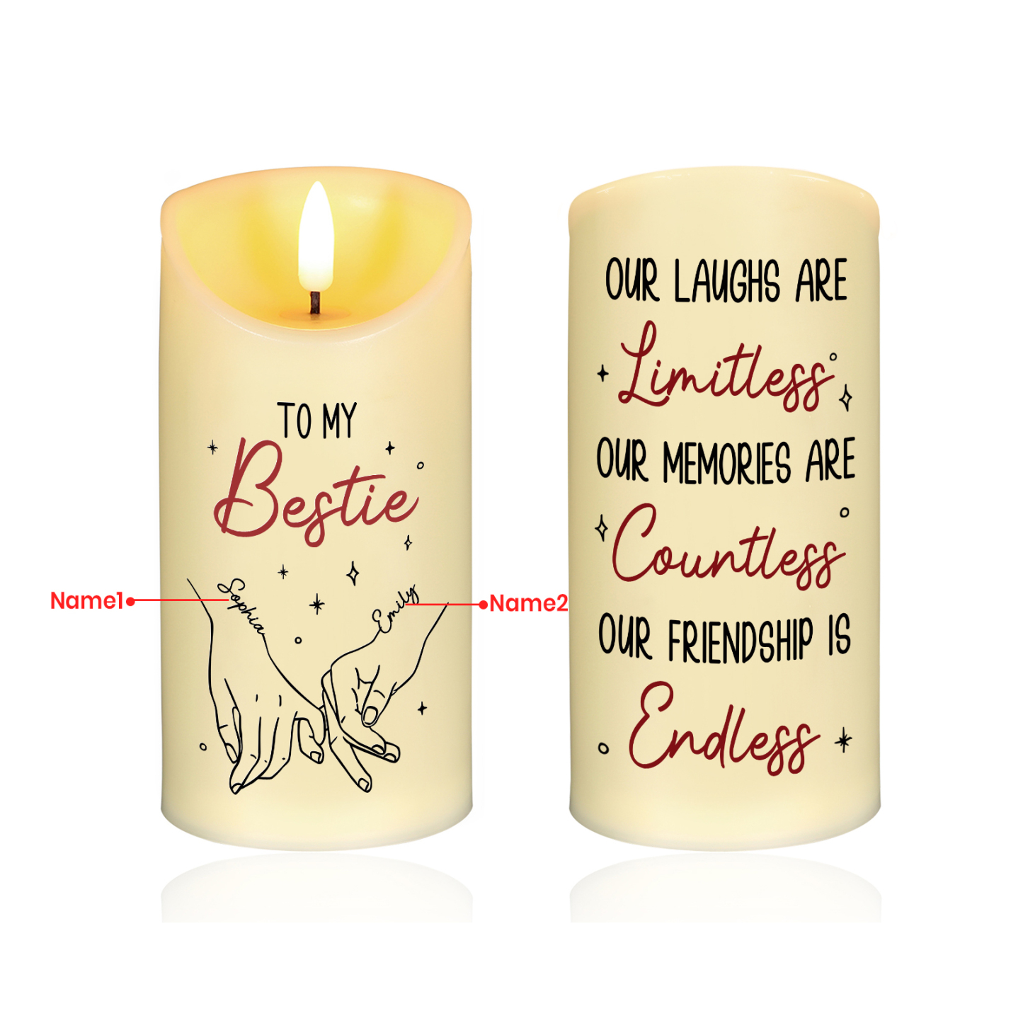 Personalised Bestie LED Candle - Custom 2 Names Christmas Gift for Sisters/Friends | Jessemade
