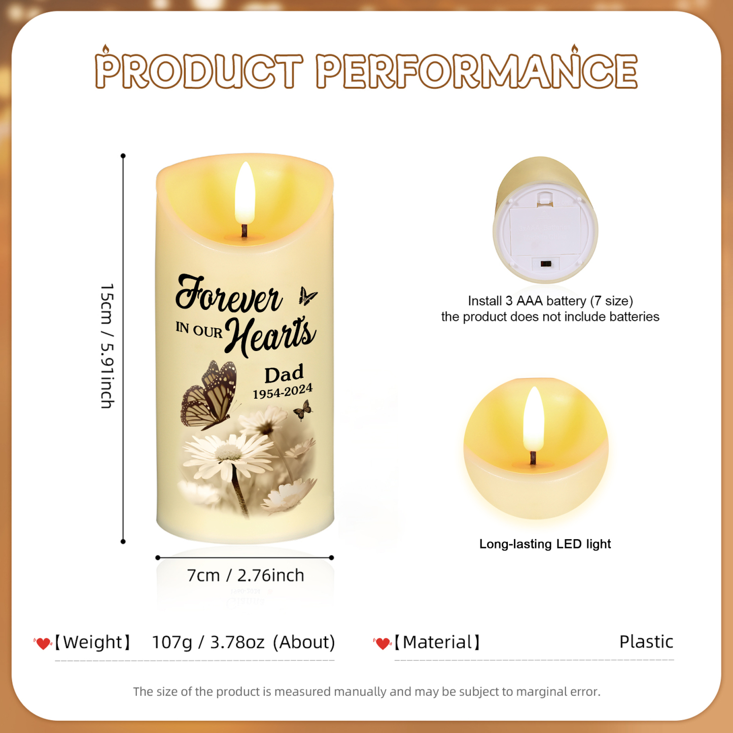 "Forever In Our Heart" Personalised Memorial LED Candle-Custom Photo, Name & Dates Memorial Gift | Jessemade