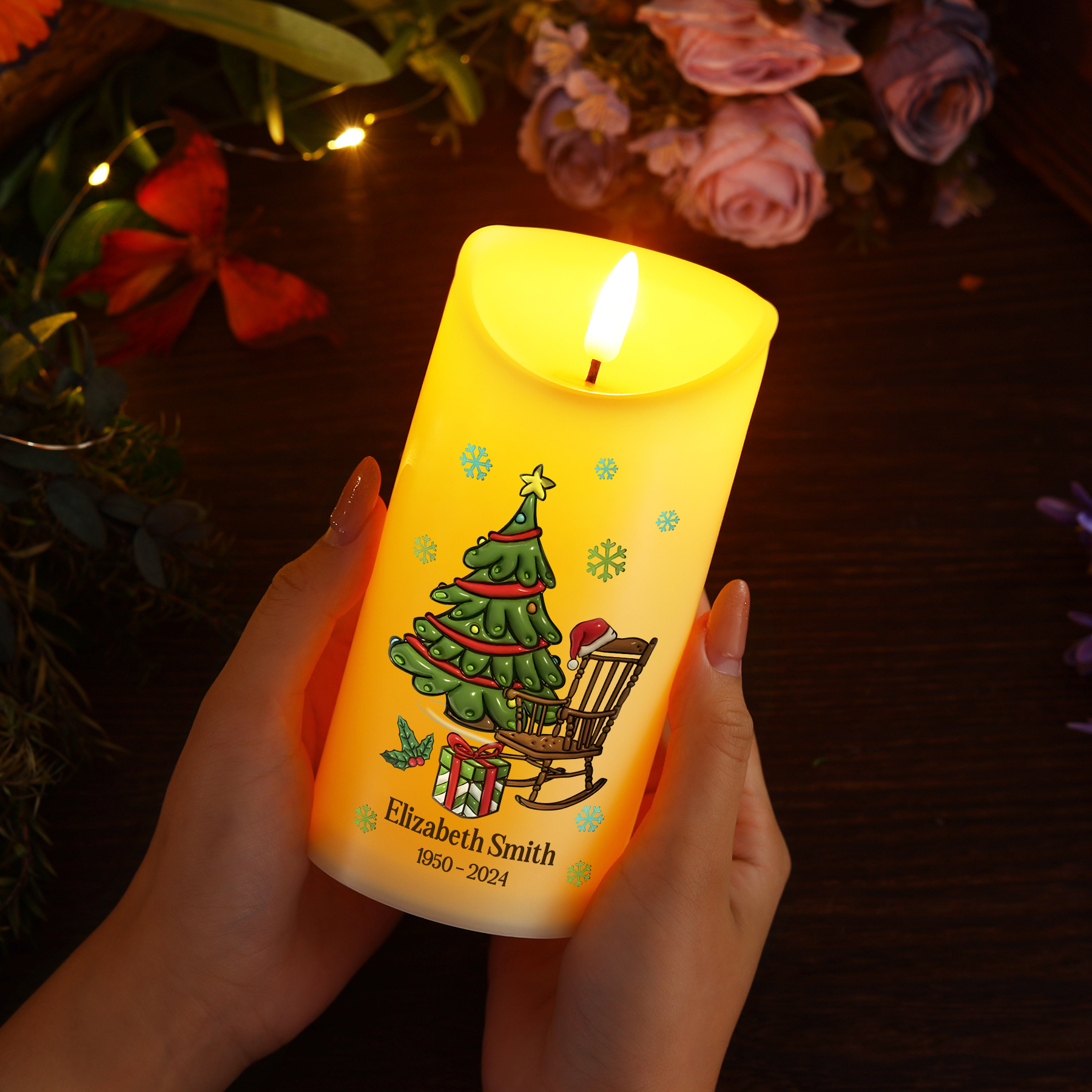Personalised LED Candle with Custom Name & Year -“Christmas In Heaven Memorial”- Sympathy Gift for Family | Jessemade
