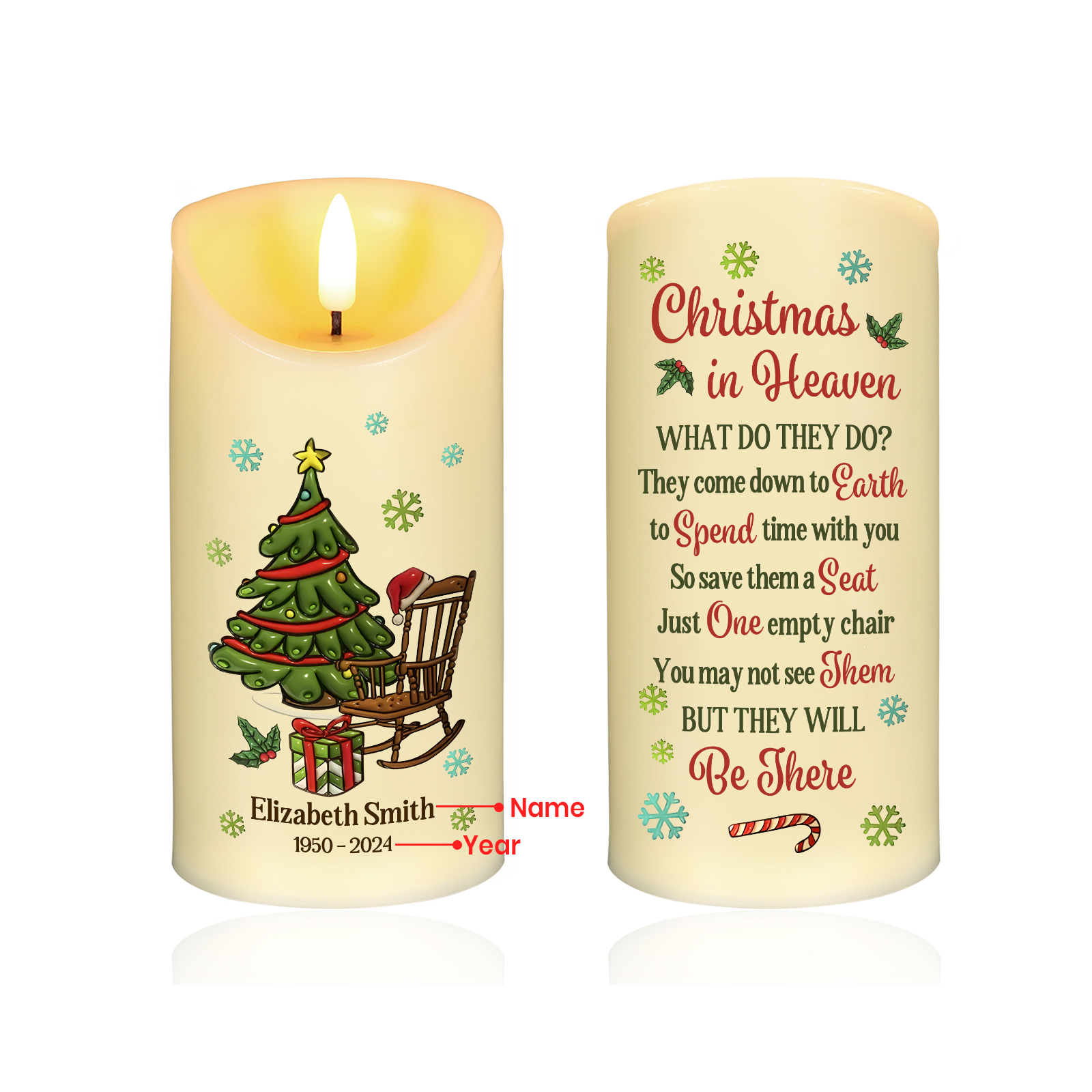 Personalised LED Candle with Custom Name & Year -“Christmas In Heaven Memorial”- Sympathy Gift for Family | Jessemade