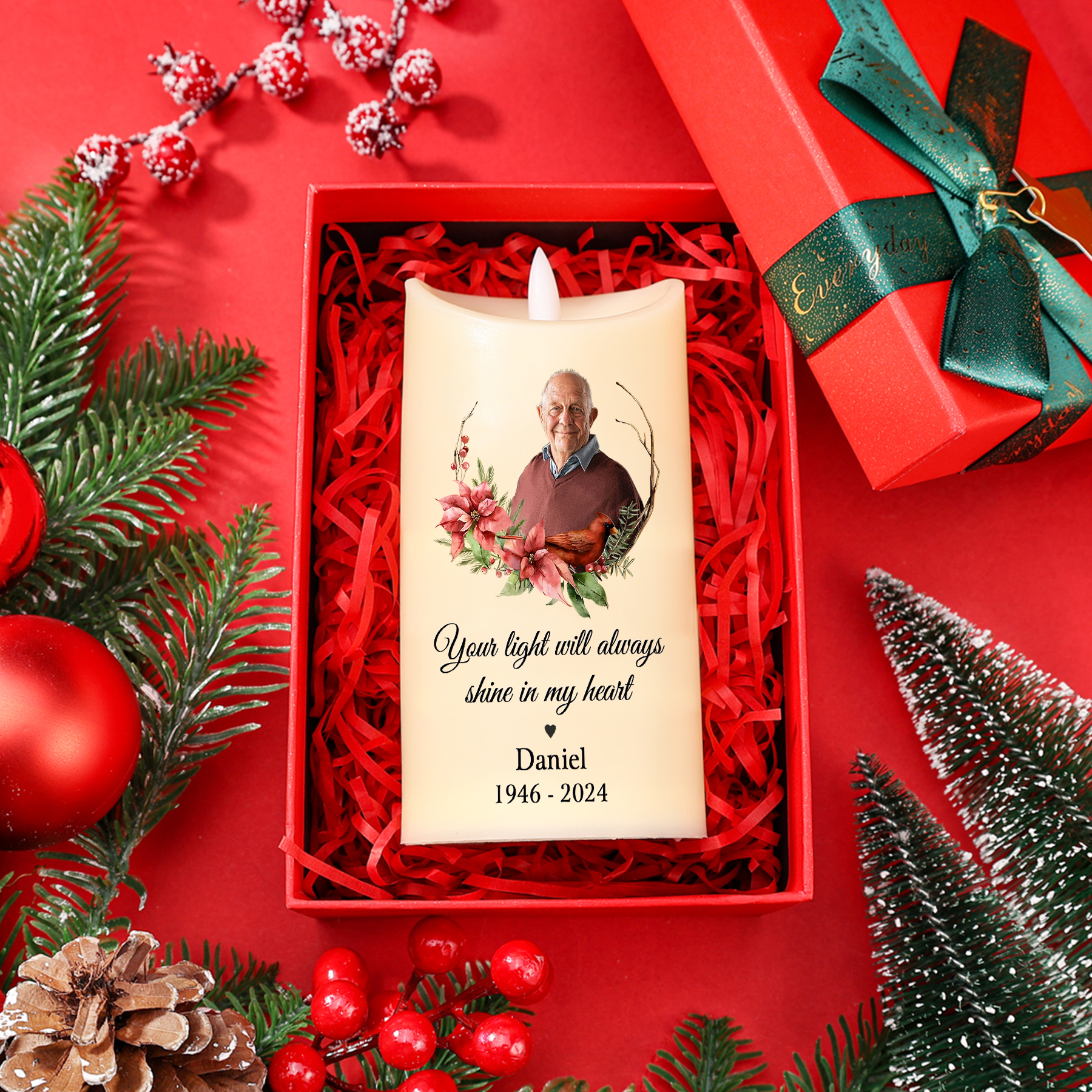 Personalised LED Memorial Candle with Photo Name & Date Tribute Light Remains Forever | Jessemade