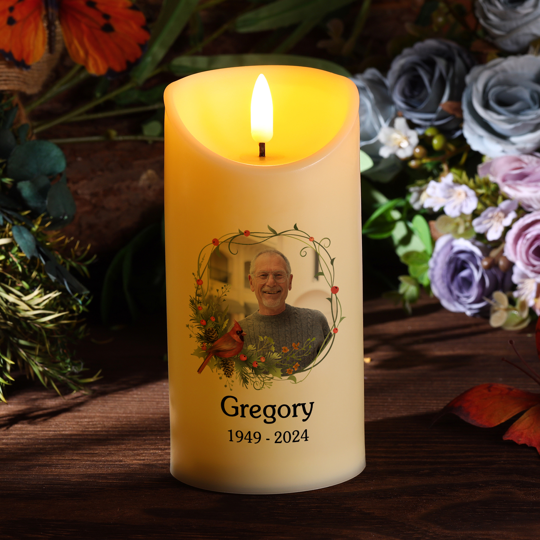 Personalised LED Memorial Candle – Custom Photo & Name & Year -This Light Shines As A Symbol Of Love-Sympathy Gift for Family | Jessemade