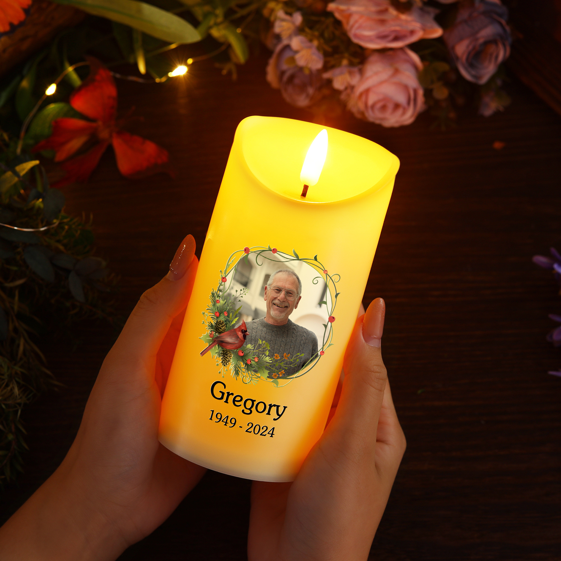 Personalised LED Memorial Candle – Custom Photo & Name & Year -This Light Shines As A Symbol Of Love-Sympathy Gift for Family | Jessemade