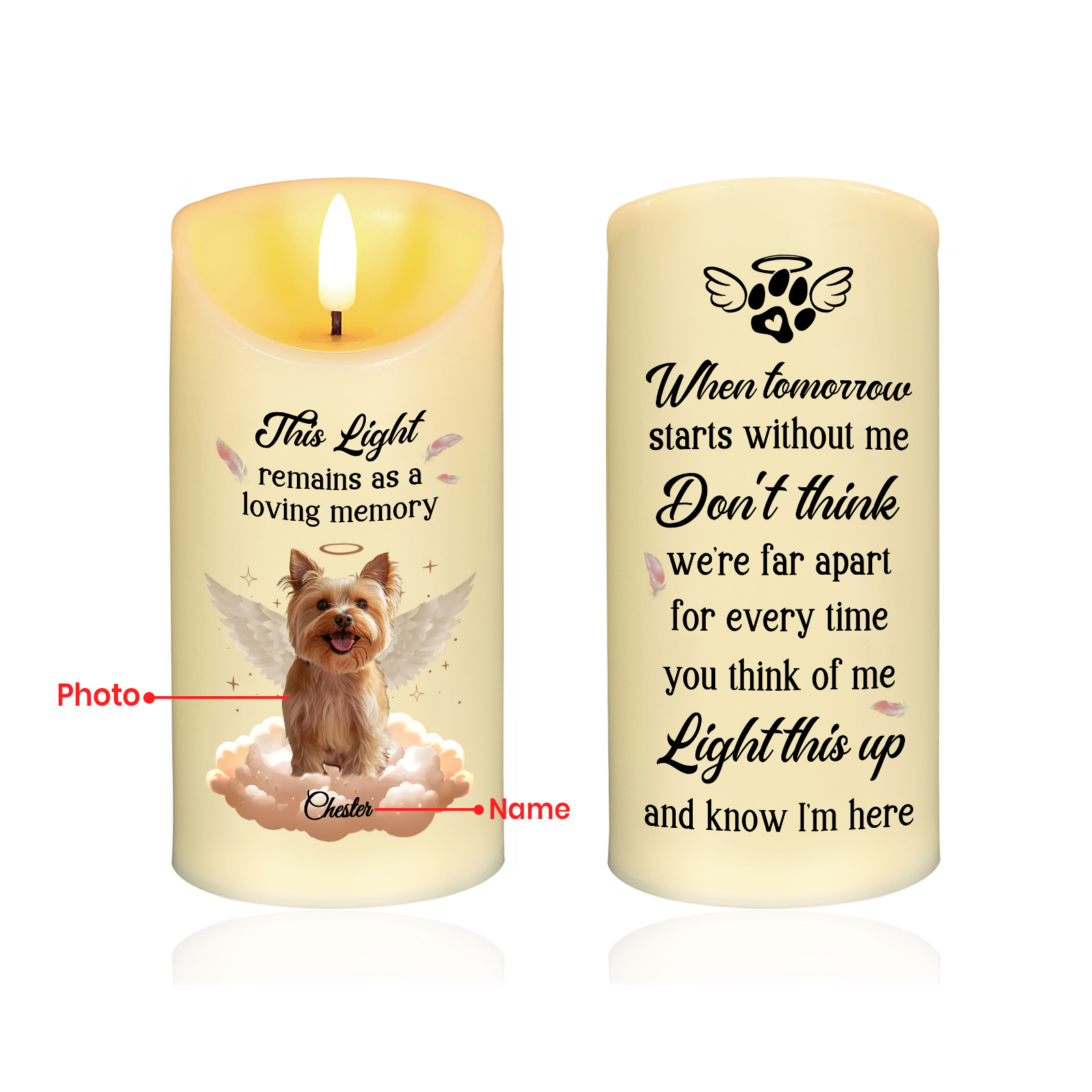 Personalised LED Memorial Candle – Custom Pet Photo & Name Keepsake Sympathy Gift for Pet Owners | Jessemade