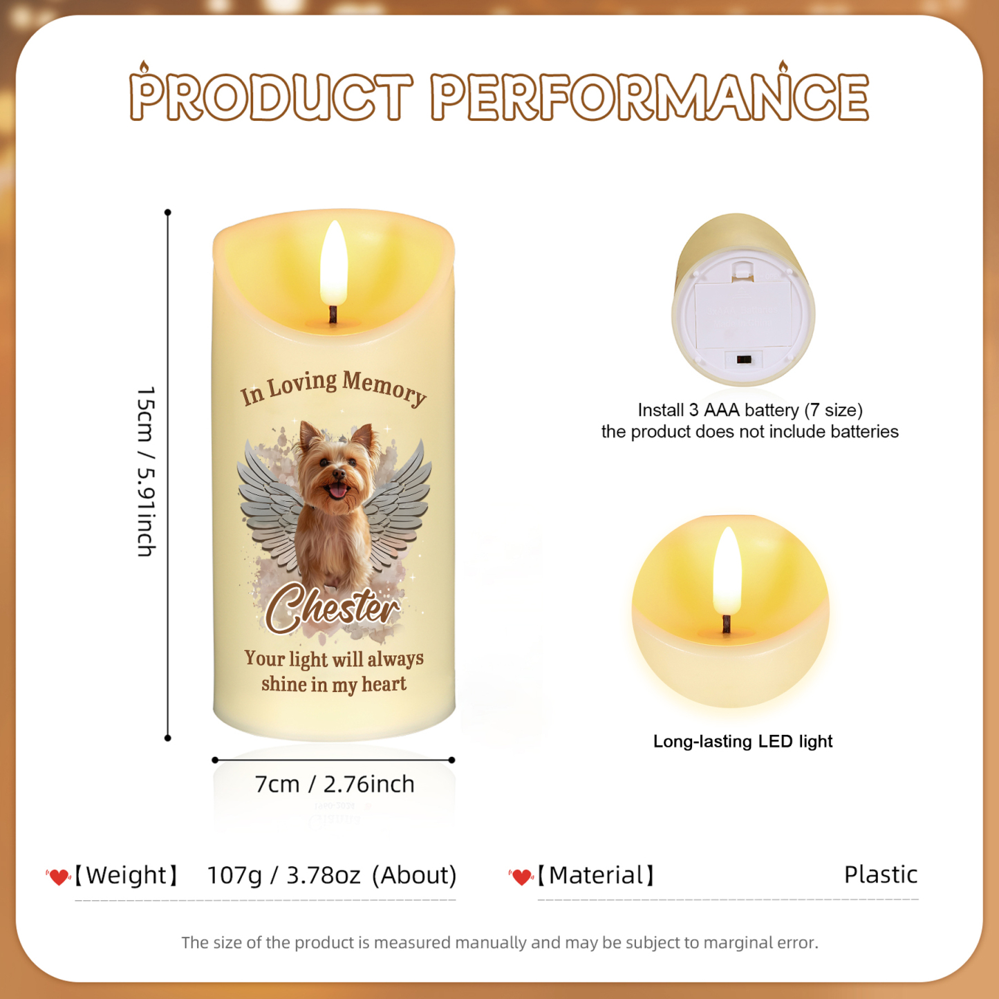 Personalised Pet LED Memorial Candle – Custom Pet Photo & Name Gift for Pet Lover | Jessemade
