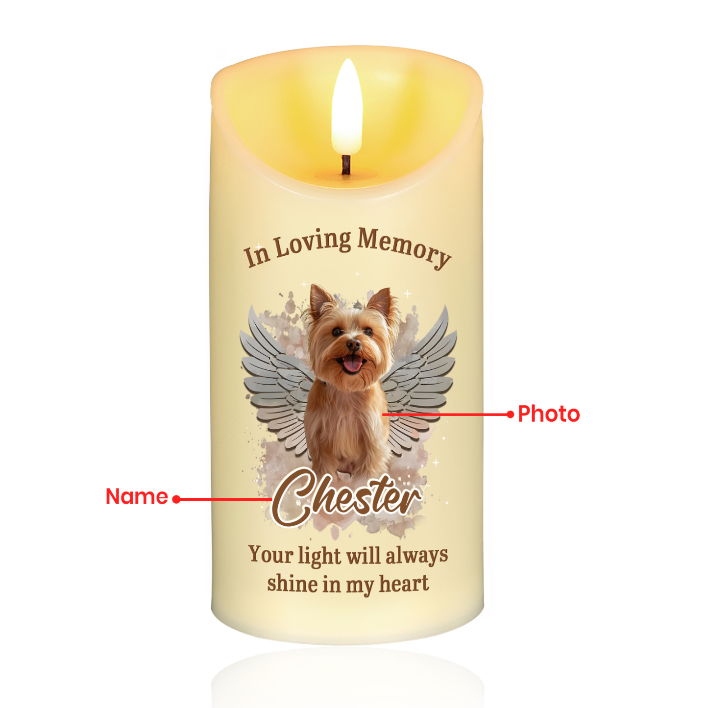 Personalised Pet LED Memorial Candle – Custom Pet Photo & Name Gift for Pet Lover | Jessemade