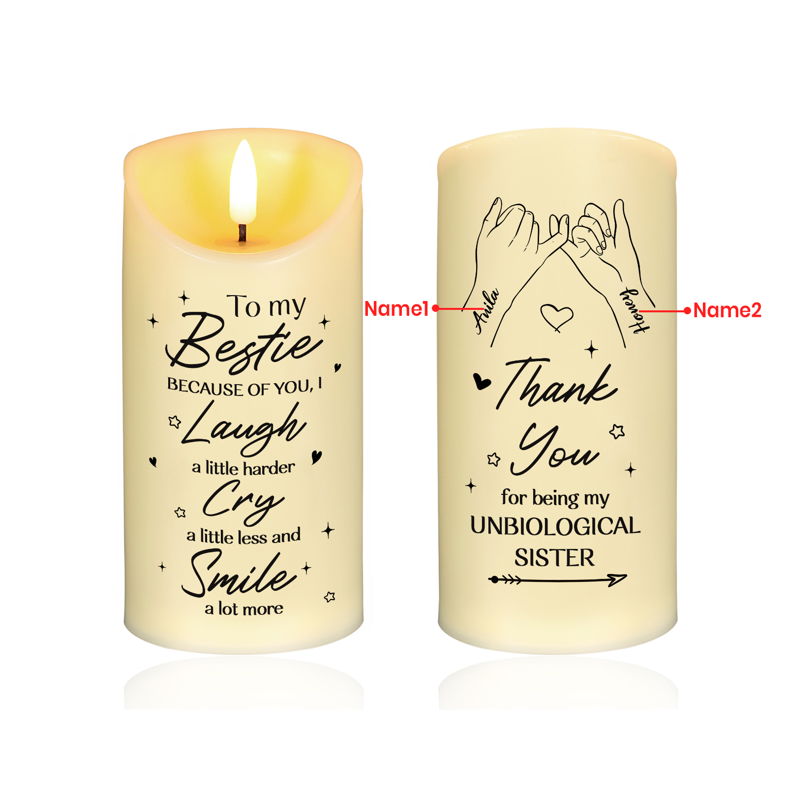 Personalized Best Friend LED Candle - Custom Name Friendship Gift for Your Unbiological Sister | Jessemade