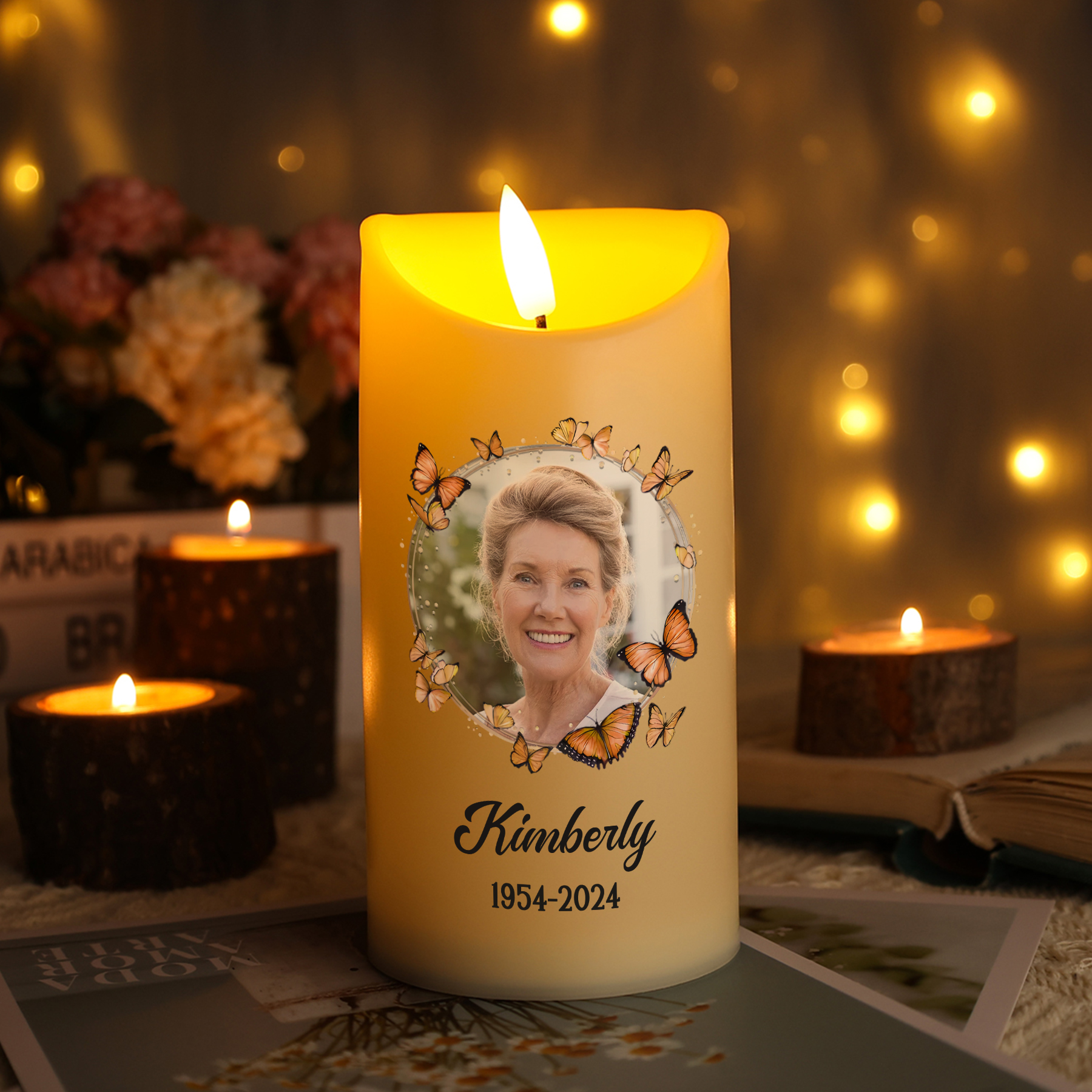 Personalized Butterfly Memorial LED Candle - Custom Photo, Name, and Date  | Jessemade