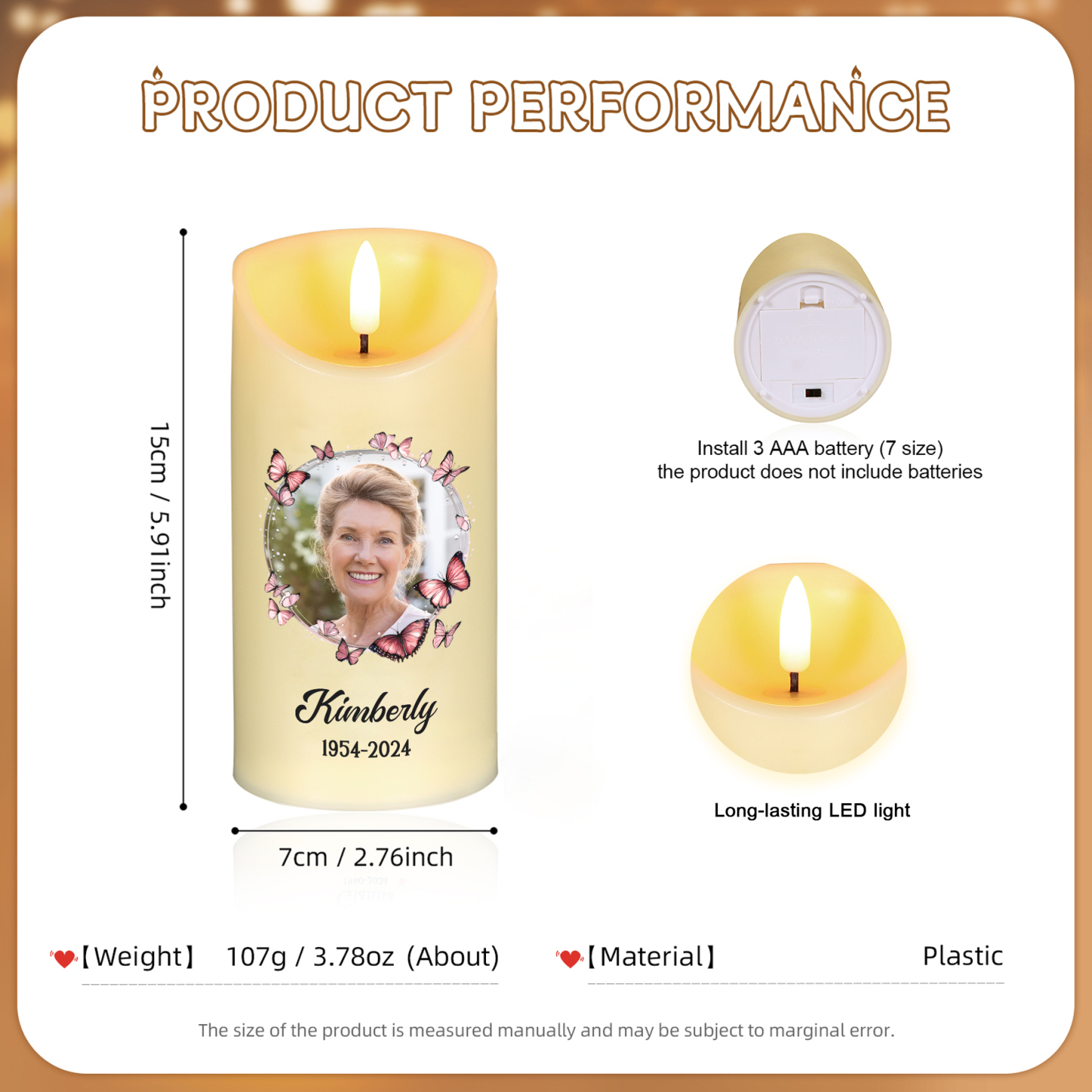 Personalized Memorial LED Candle - Custom Photo, Name, and Date-Forver In Our Heart  | Jessemade