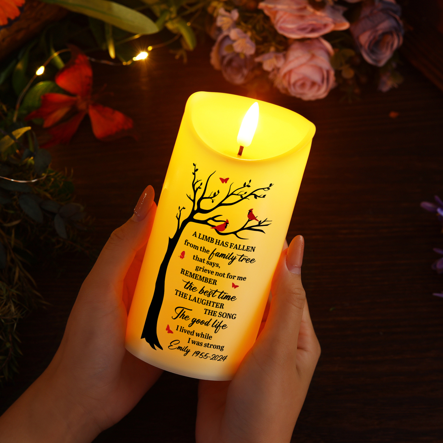 Personalized Memorial LED Candle - Custom Name, and Date Family Tree | Jessemade