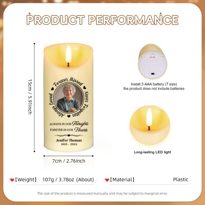 Personalized Memorial LED Candle - Custom Photo, Name, and Date-Forver Missed  | Jessemade