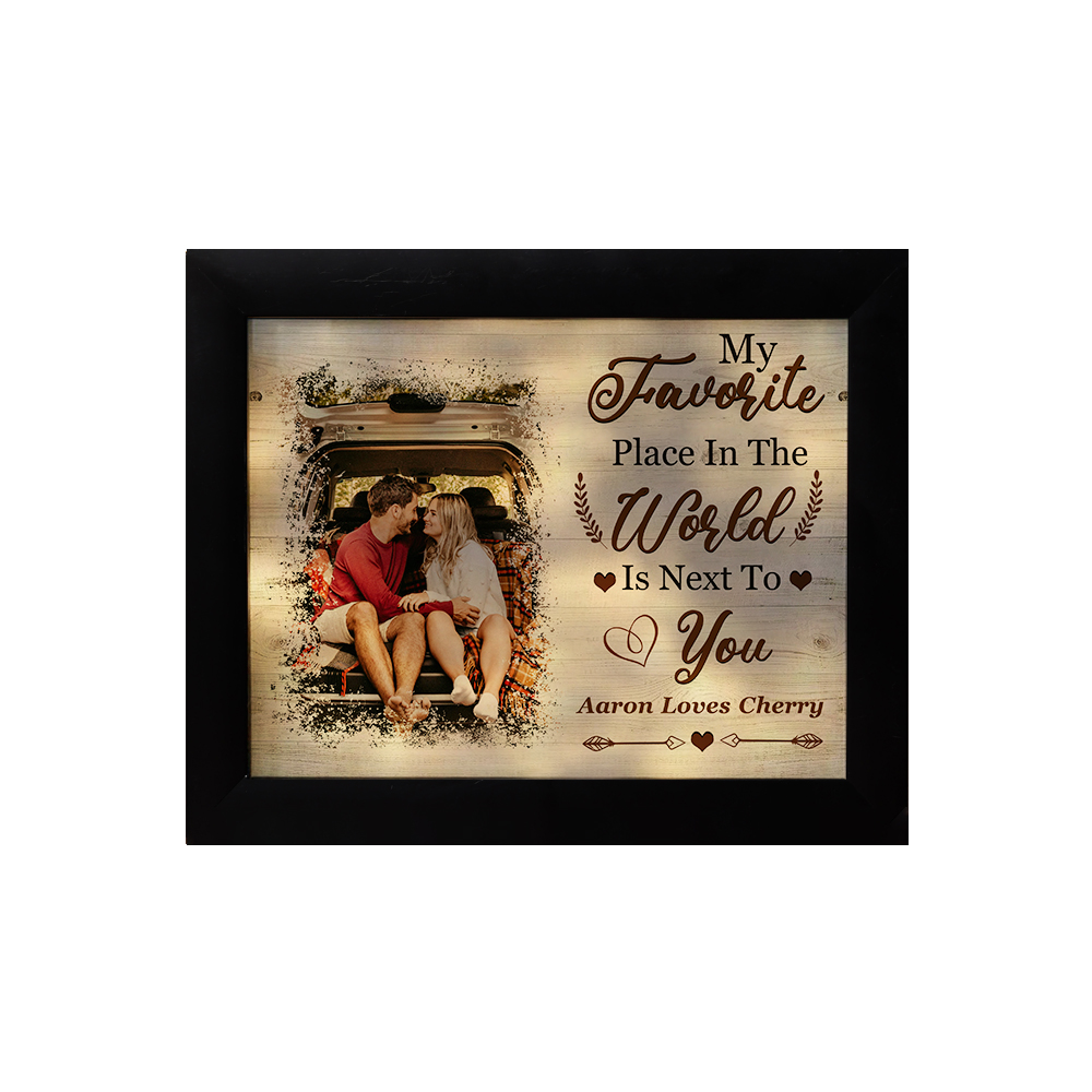 Personalised Couple Photo Frame with Custom Photos & Texts, Valentine's Day Gift for Him - My Favorite Place in the World Is Next to You | Jessemade