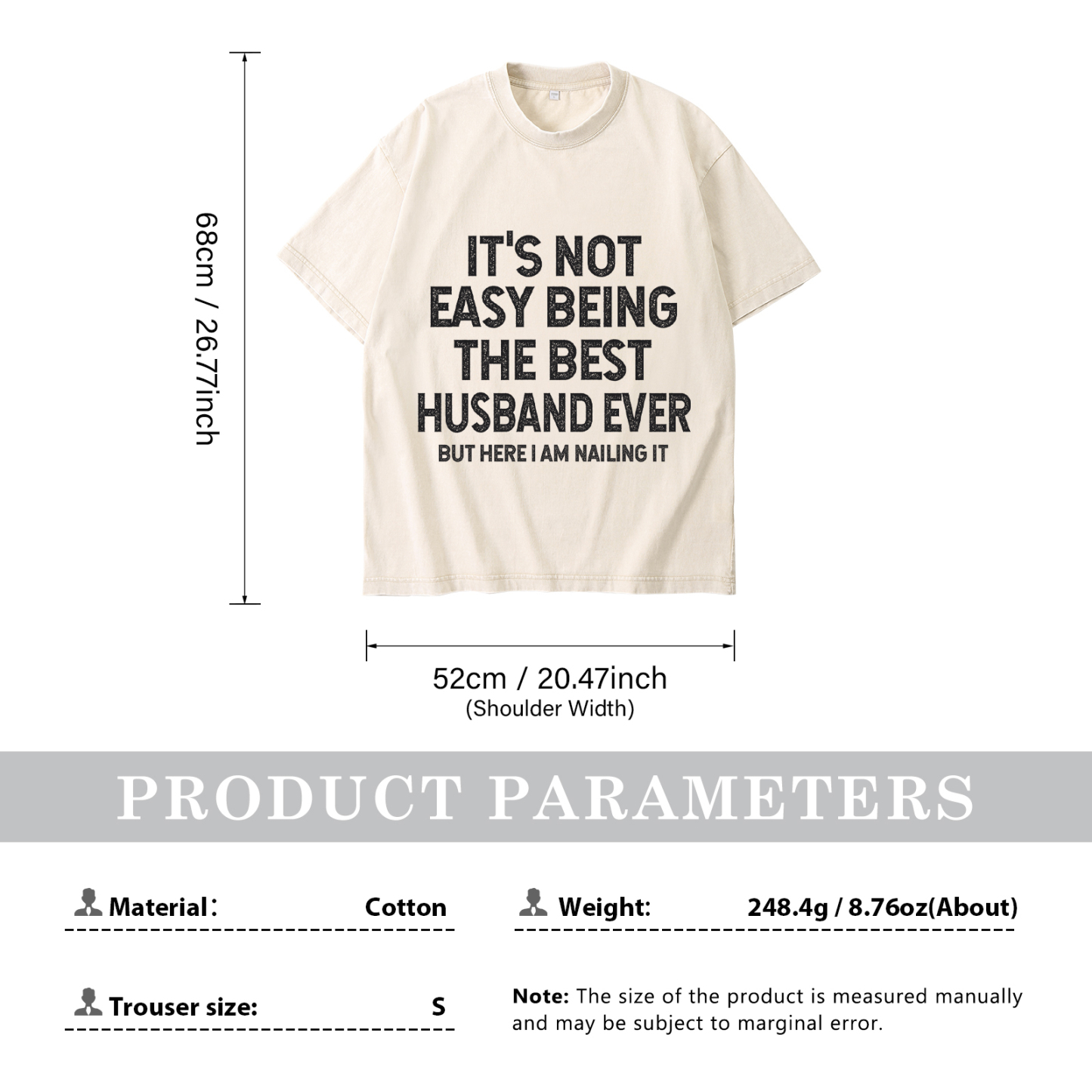 Personalised Couple T-Shirts in Beige– "It’s Not Easy Being the Best Husband/Wife Ever, But Here I Am Nailing It" – Valentine’s Day Gift for Couple | Jessemade