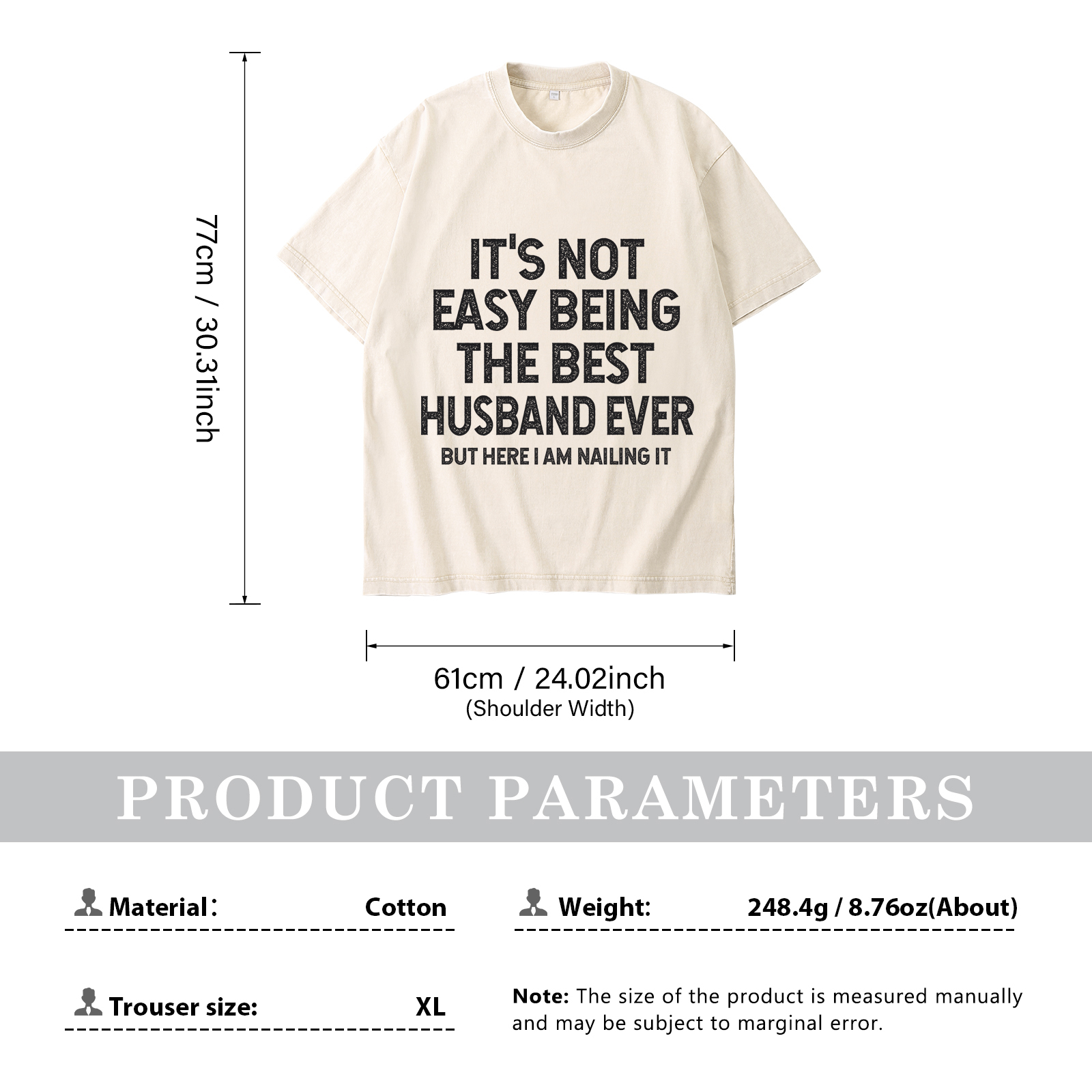 Personalised Couple T-Shirts in Beige– "It’s Not Easy Being the Best Husband/Wife Ever, But Here I Am Nailing It" – Valentine’s Day Gift for Couple | Jessemade