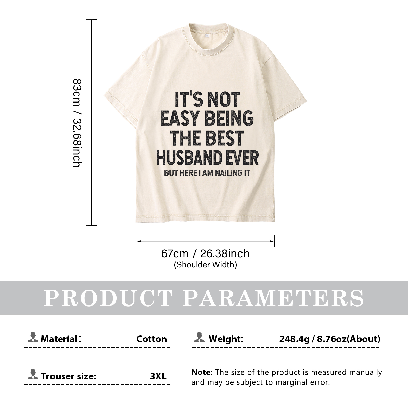 Personalised Couple T-Shirts in Beige– "It’s Not Easy Being the Best Husband/Wife Ever, But Here I Am Nailing It" – Valentine’s Day Gift for Couple | Jessemade