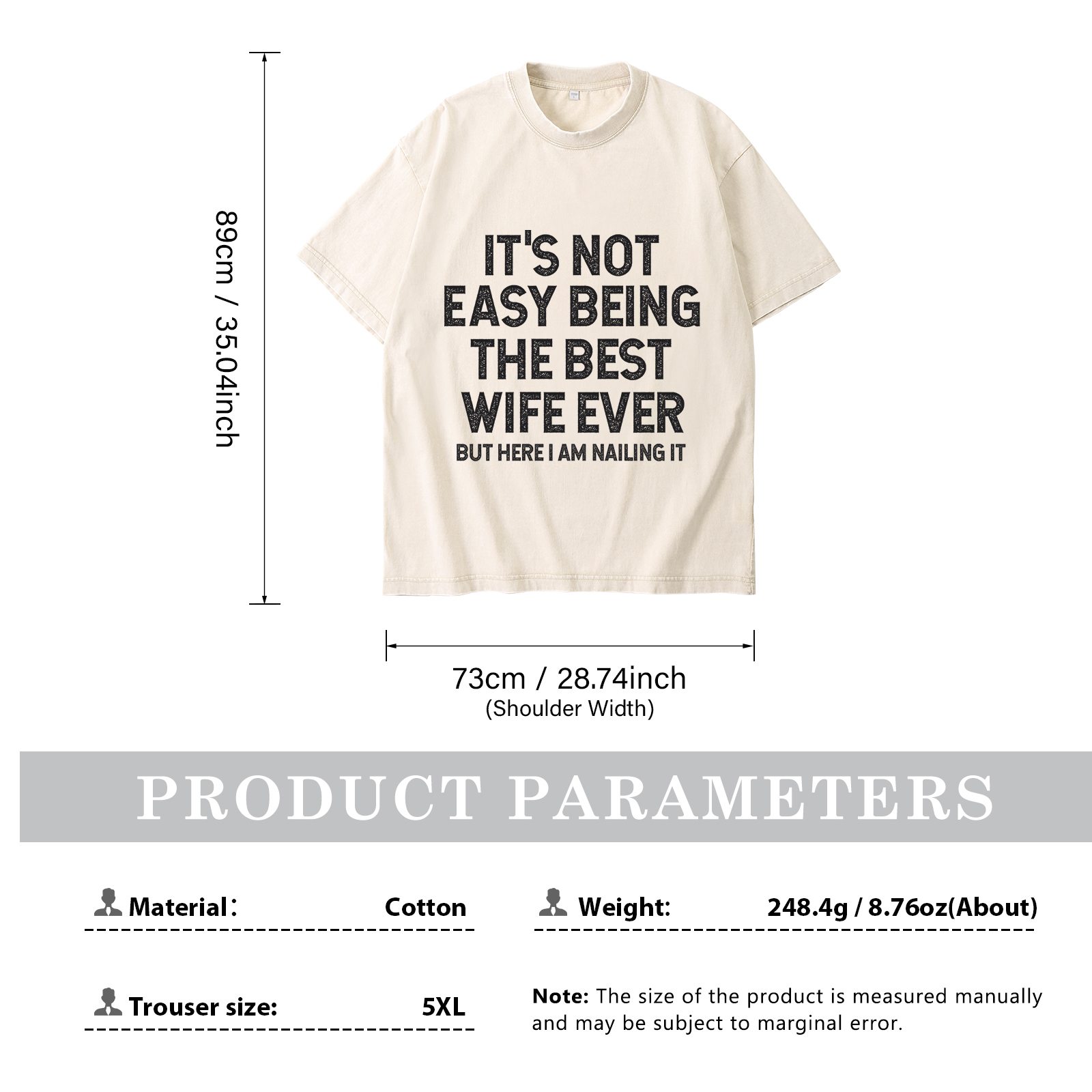 Personalised Couple T-Shirts in Beige– "It’s Not Easy Being the Best Husband/Wife Ever, But Here I Am Nailing It" – Valentine’s Day Gift for Couple | Jessemade