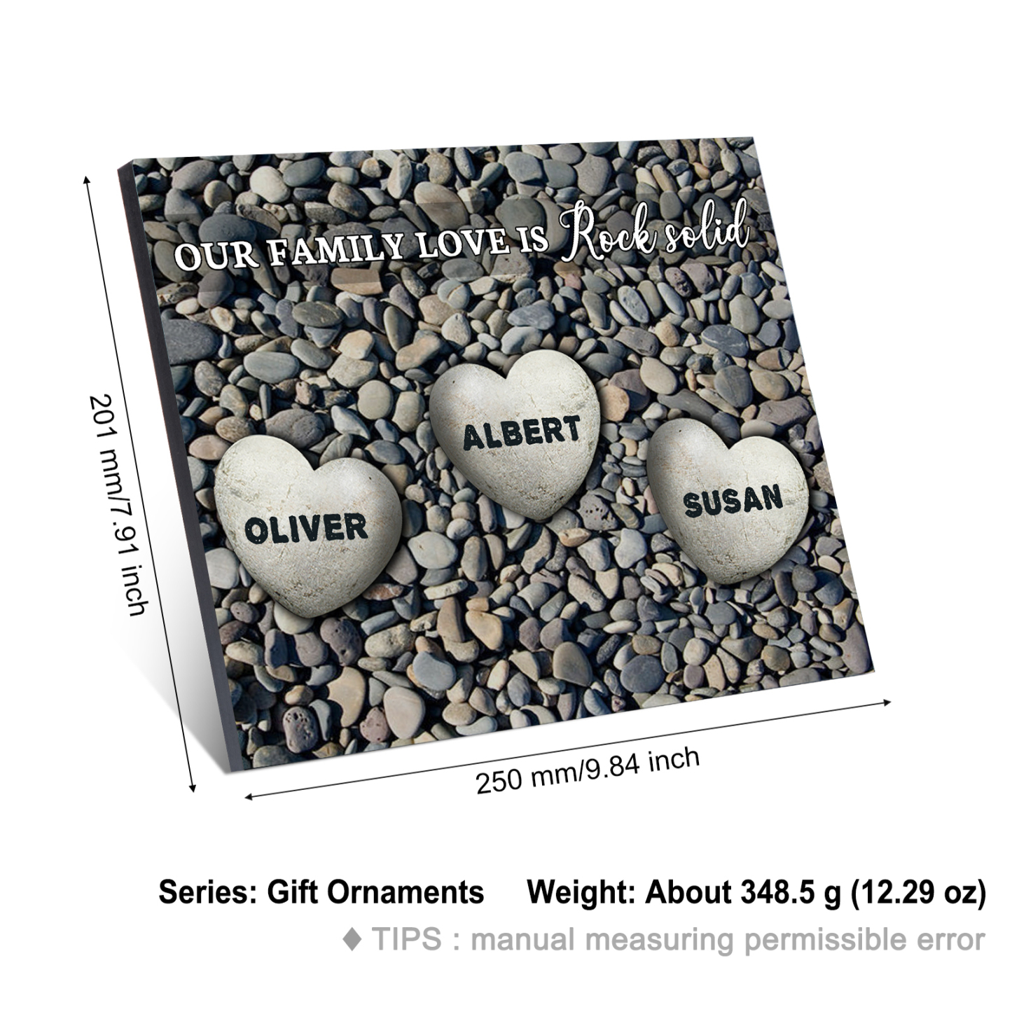 Personalized Wooden Plaque Custom 3 Nmaes Our Family Love is Rock Solid Gift for Mom | Jessemade