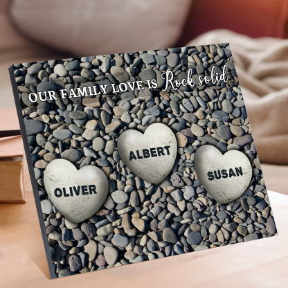 Personalized Wooden Plaque Custom 3 Nmaes Our Family Love is Rock Solid Gift for Mom | Jessemade