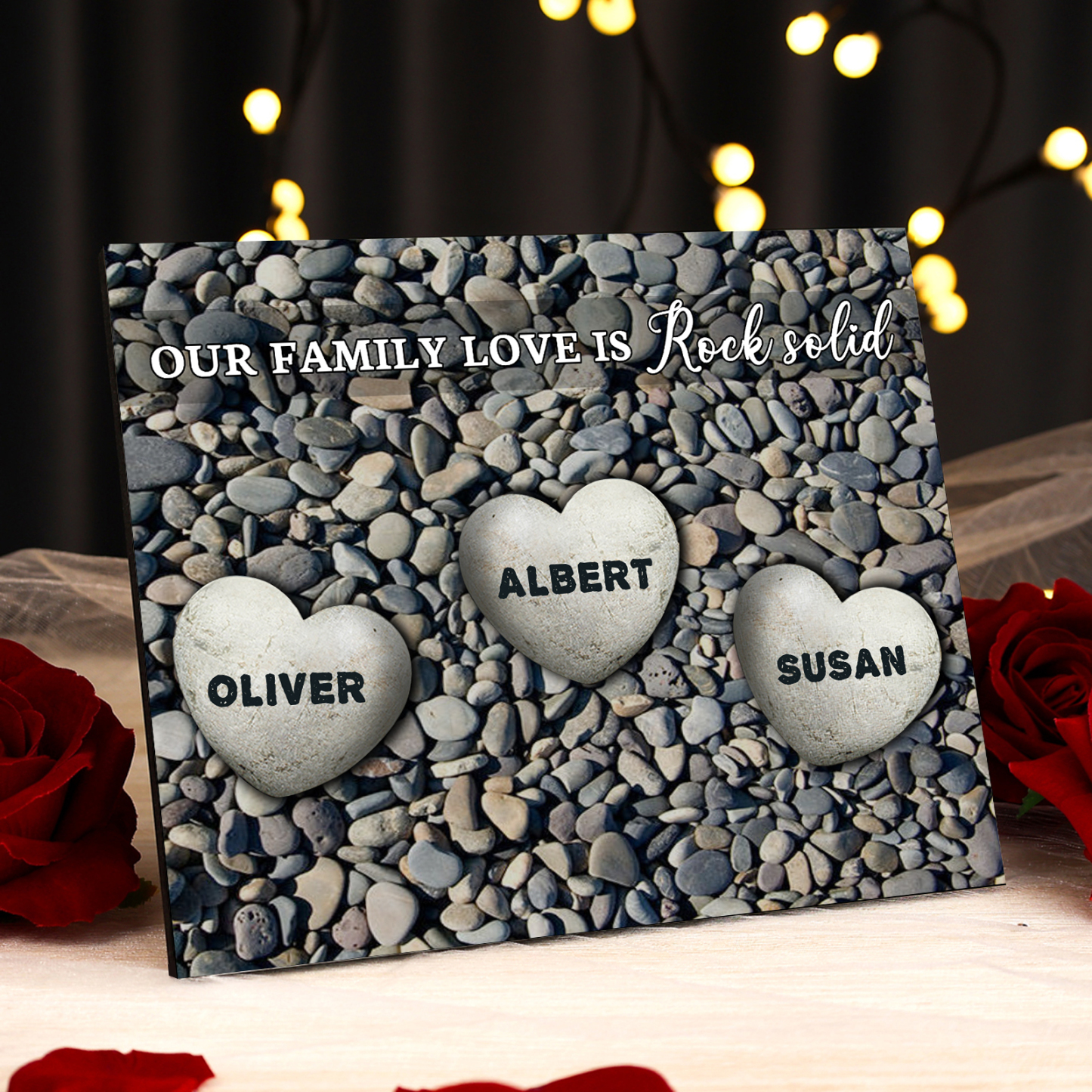 Personalized Wooden Plaque Custom 3 Nmaes Our Family Love is Rock Solid Gift for Mom | Jessemade