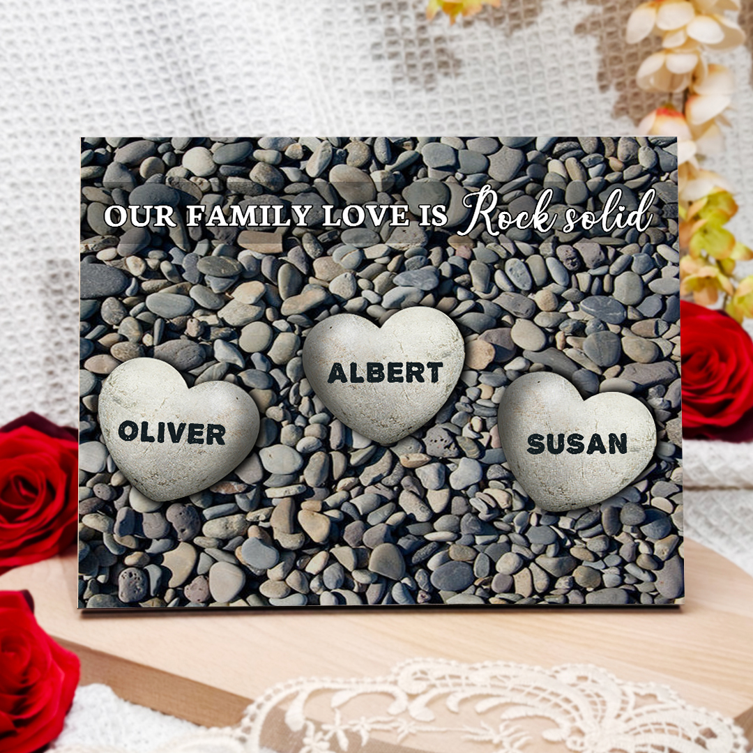 Personalized Wooden Plaque Custom 3 Nmaes Our Family Love is Rock Solid Gift for Mom | Jessemade