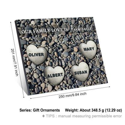 Personalized Wooden Plaque Custom 4 Nmaes Our Family Love is Rock Solid Gift for Mom | Jessemade