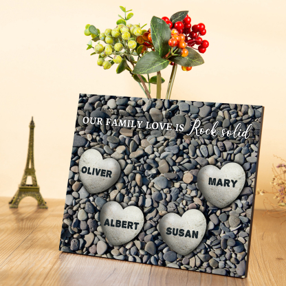 Personalized Wooden Plaque Custom 4 Nmaes Our Family Love is Rock Solid Gift for Mom | Jessemade