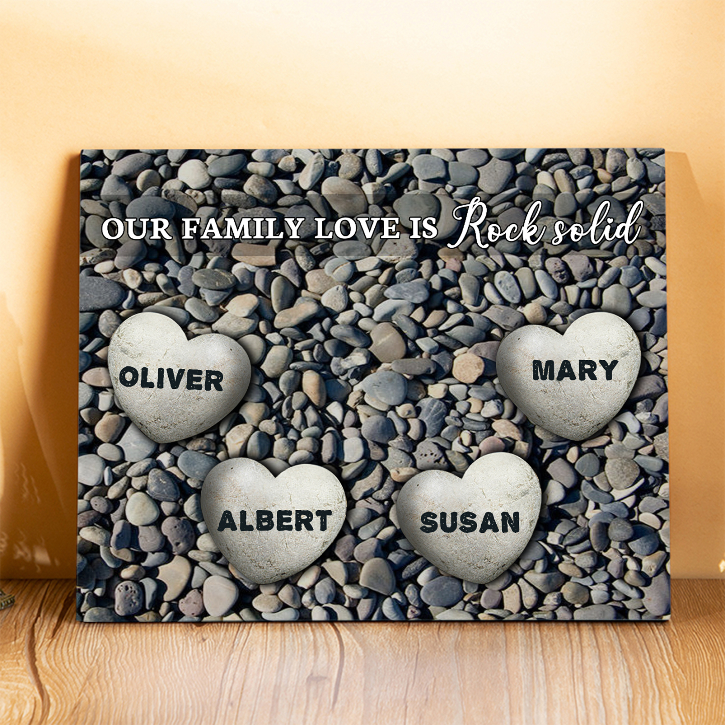 Personalized Wooden Plaque Custom 4 Nmaes Our Family Love is Rock Solid Gift for Mom | Jessemade