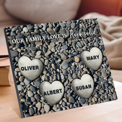 Personalized Wooden Plaque Custom 4 Nmaes Our Family Love is Rock Solid Gift for Mom | Jessemade