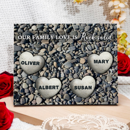 Personalized Wooden Plaque Custom 4 Nmaes Our Family Love is Rock Solid Gift for Mom | Jessemade