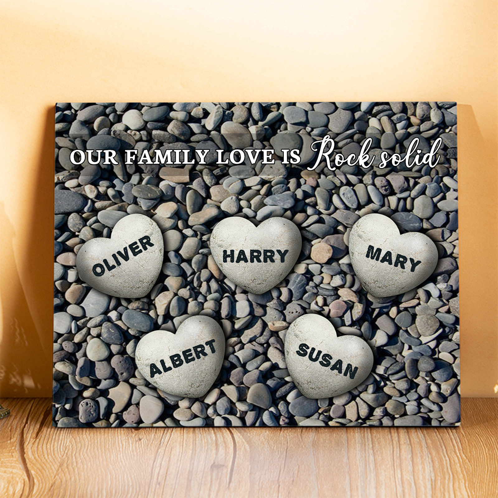 Personalized Wooden Plaque Custom 5 Nmaes Our Family Love is Rock Solid Gift for Mom | Jessemade