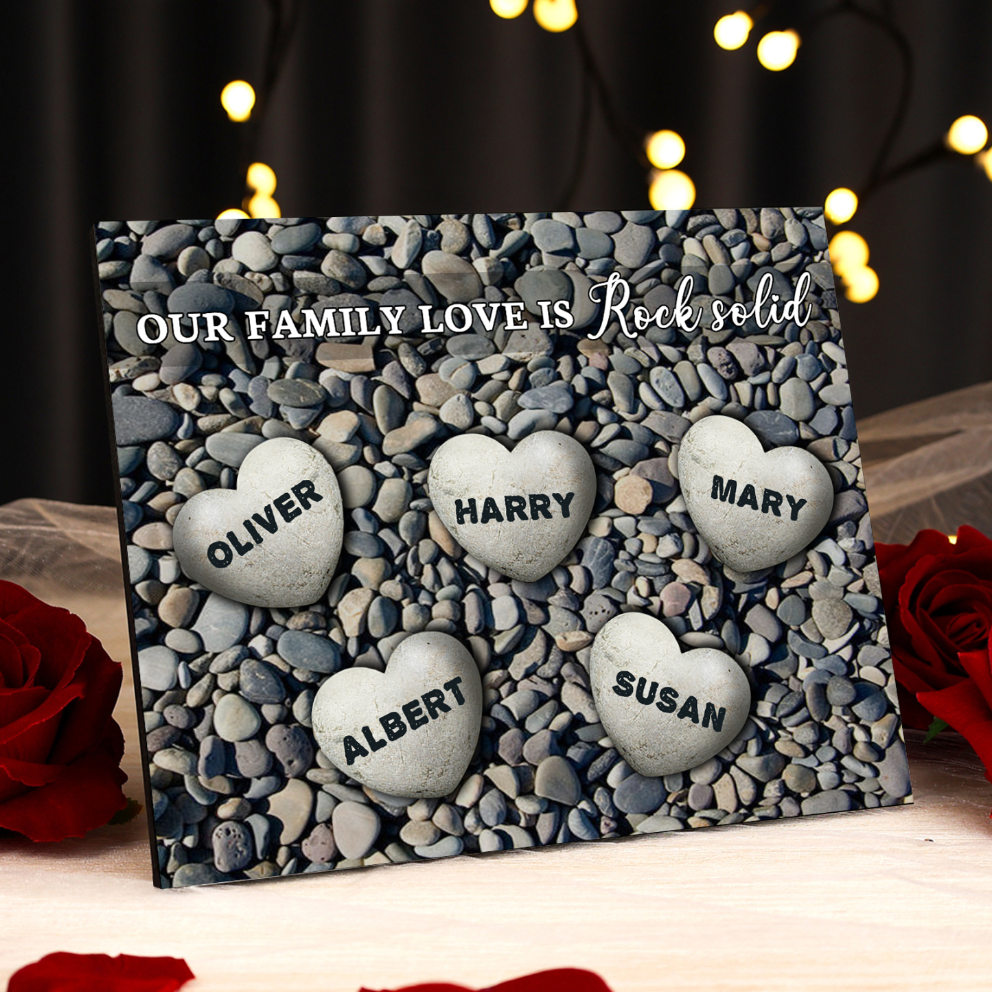 Personalized Wooden Plaque Custom 5 Nmaes Our Family Love is Rock Solid Gift for Mom | Jessemade