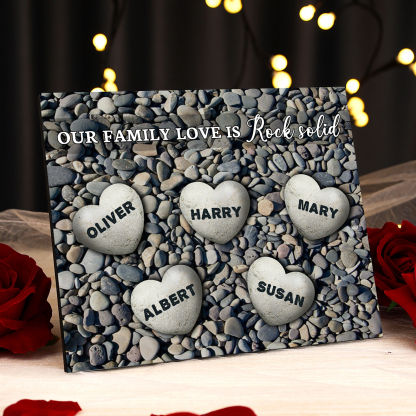 Personalized Wooden Plaque Custom 5 Nmaes Our Family Love is Rock Solid Gift for Mom | Jessemade