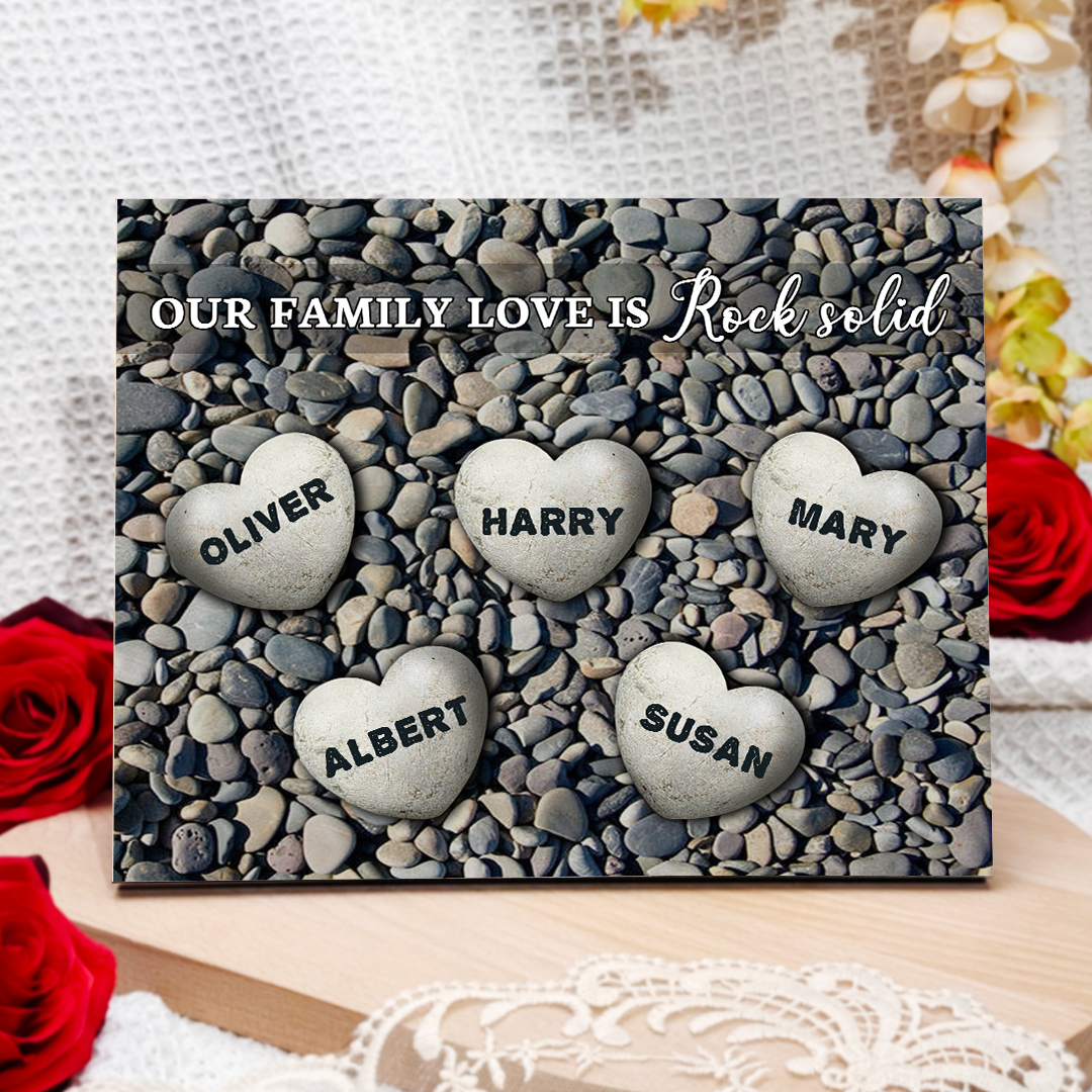 Personalized Wooden Plaque Custom 5 Nmaes Our Family Love is Rock Solid Gift for Mom | Jessemade