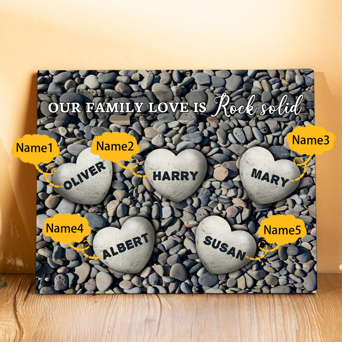 Personalized Wooden Plaque Custom 5 Nmaes Our Family Love is Rock Solid Gift for Mom | Jessemade