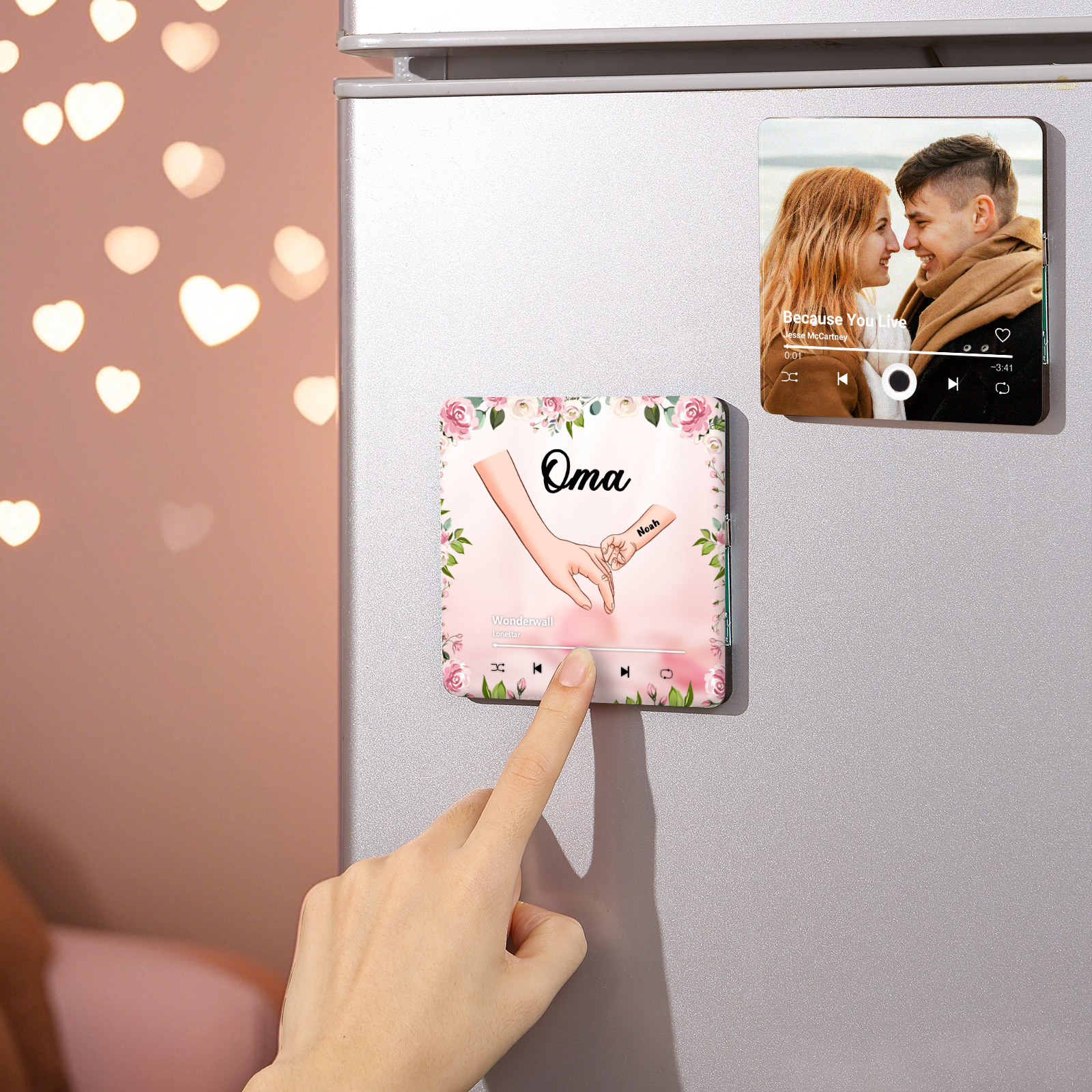 Personalized Hand-in-Hand Music Fridge Magnet Engraved 1 Name & 1 Text– Custom Special Gift For Mom/Nana/Nanny| Jessemade