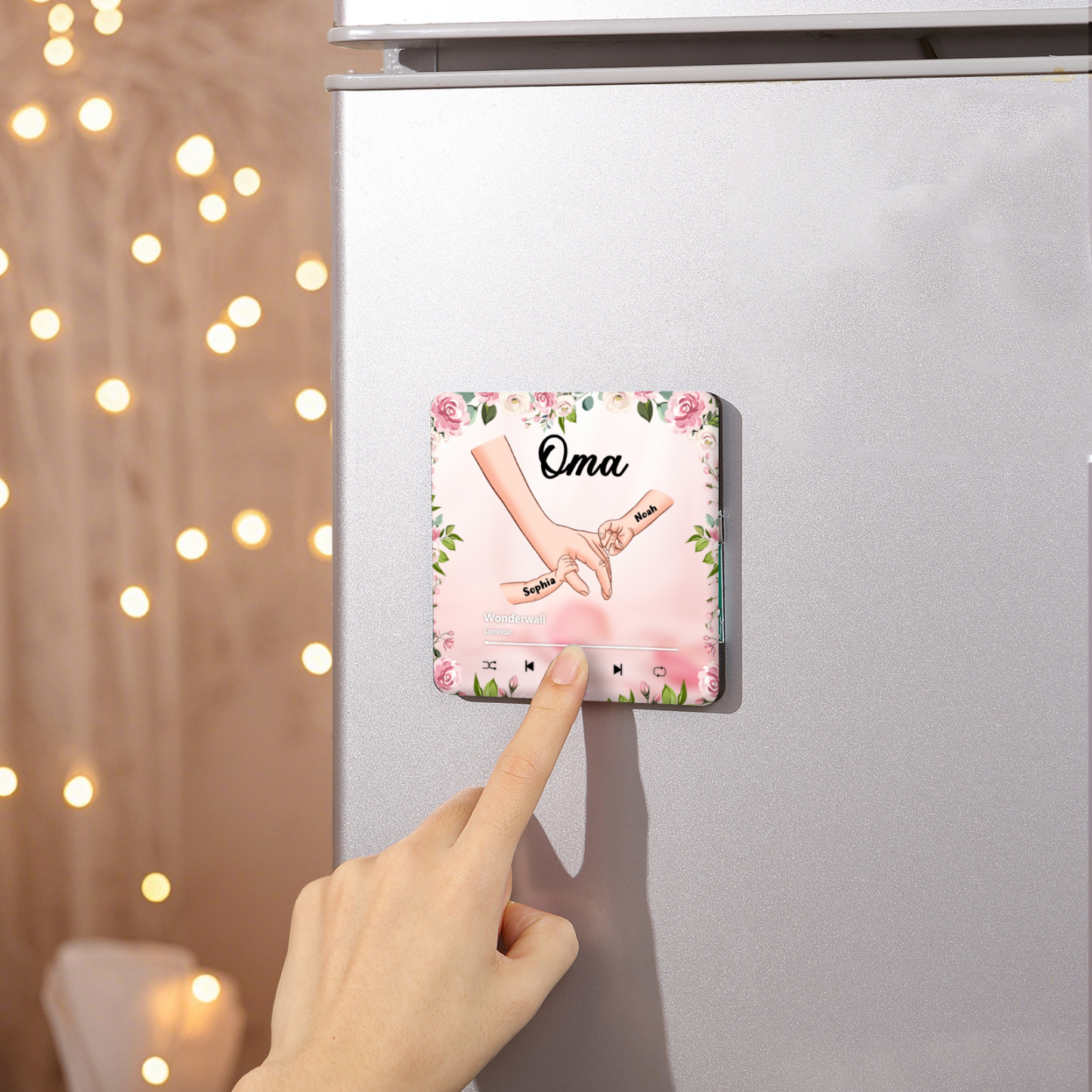 Personalized Hand-in-Hand Music Fridge Magnet Engraved 2 Names & 1 Text– Custom Special Gift For Mom/Nana/Nanny| Jessemade