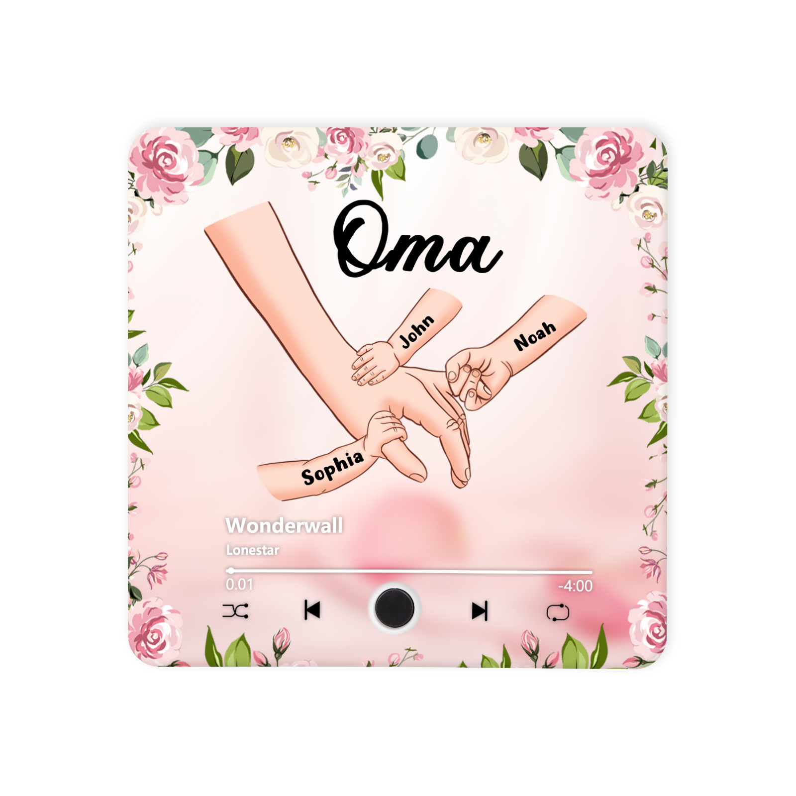 Personalized Hand-in-Hand Music Fridge Magnet Engraved 3 Names & 1 Text– Custom Special Gift For Mom/Nana/Nanny| Jessemade