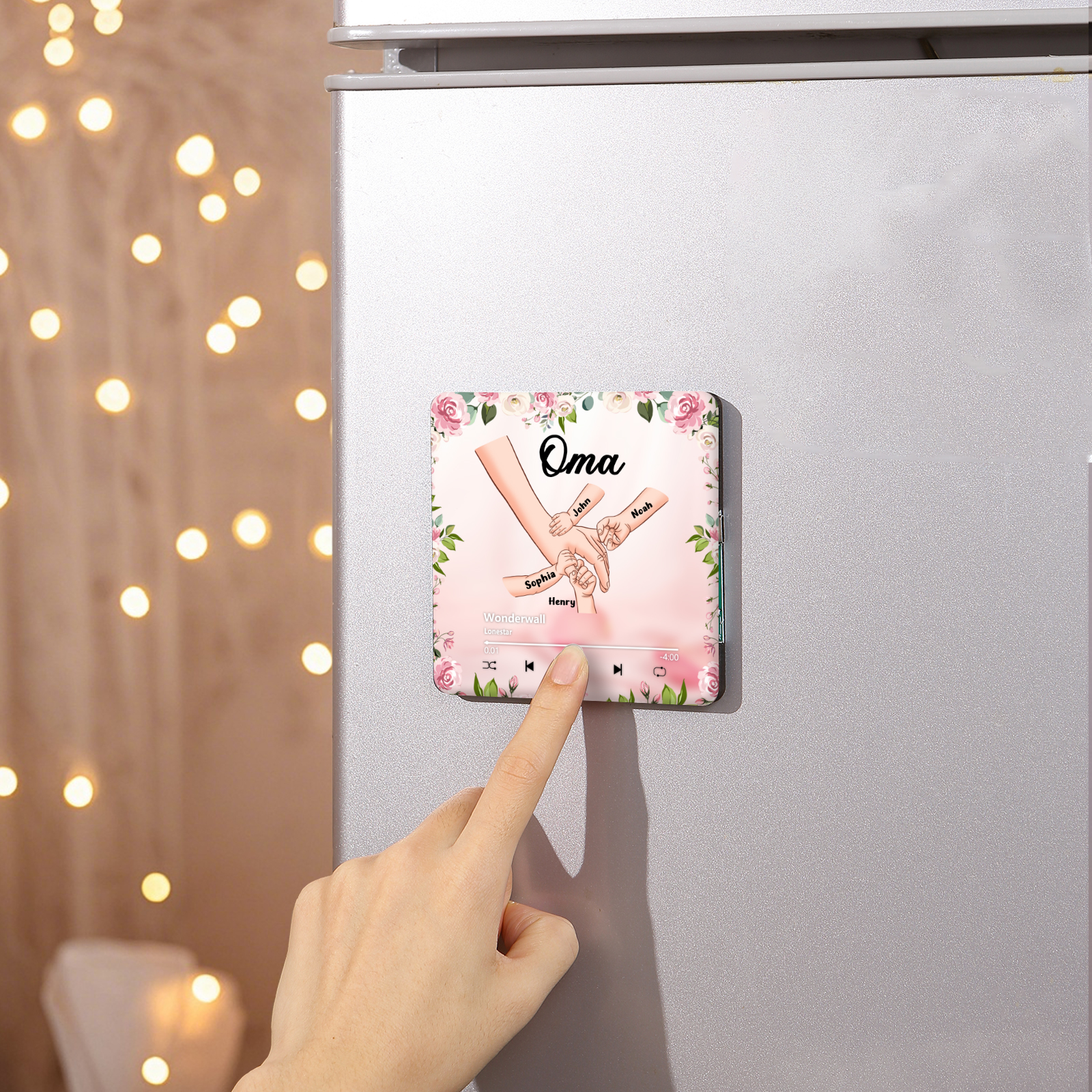 Personalized Hand-in-Hand Music Fridge Magnet Engraved 4 Names & 1 Text– Custom Special Gift For Mom/Nana/Nanny| Jessemade