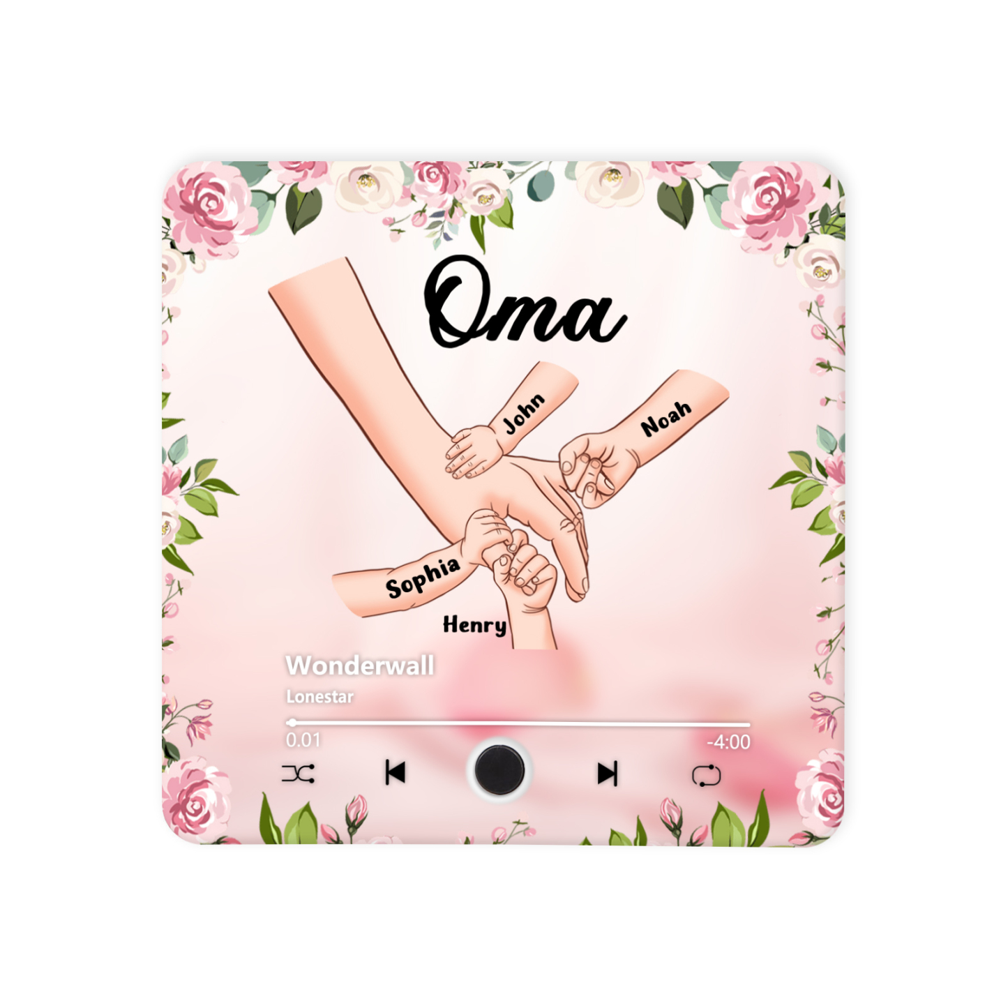 Personalized Hand-in-Hand Music Fridge Magnet Engraved 4 Names & 1 Text– Custom Special Gift For Mom/Nana/Nanny| Jessemade