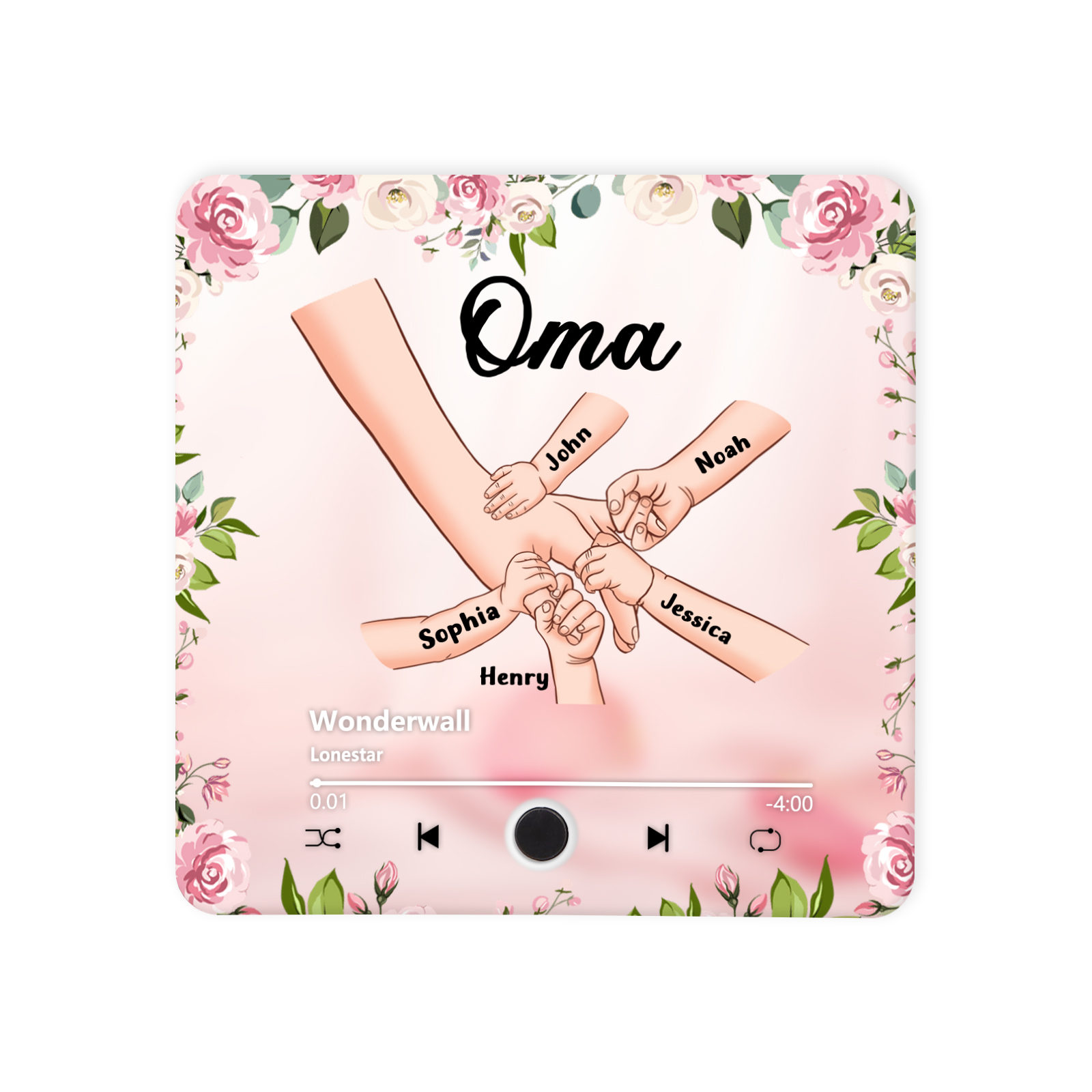 Personalized Hand-in-Hand Music Fridge Magnet Engraved 5 Names & 1 Text– Custom Special Gift For Mom/Nana/Nanny| Jessemade