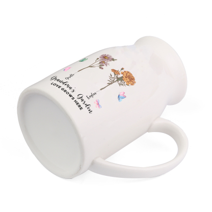 2 Names Personalized Vase with Birthday Flowers – Add 2 Names 2 Texts – Ceramic Custom Gift for Mom, Grandma, Family