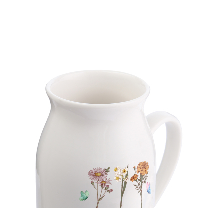 3 Names Personalized Vase with Birthday Flowers – Add 3 Names 2 Texts – Ceramic Custom Gift for Mom, Grandma, Family