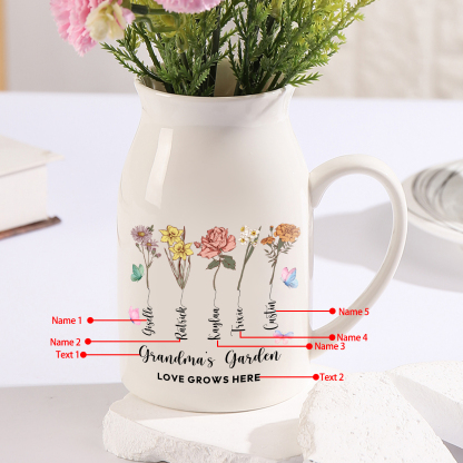 3 Names Personalized Vase with Birthday Flowers – Add 3 Names 2 Texts 