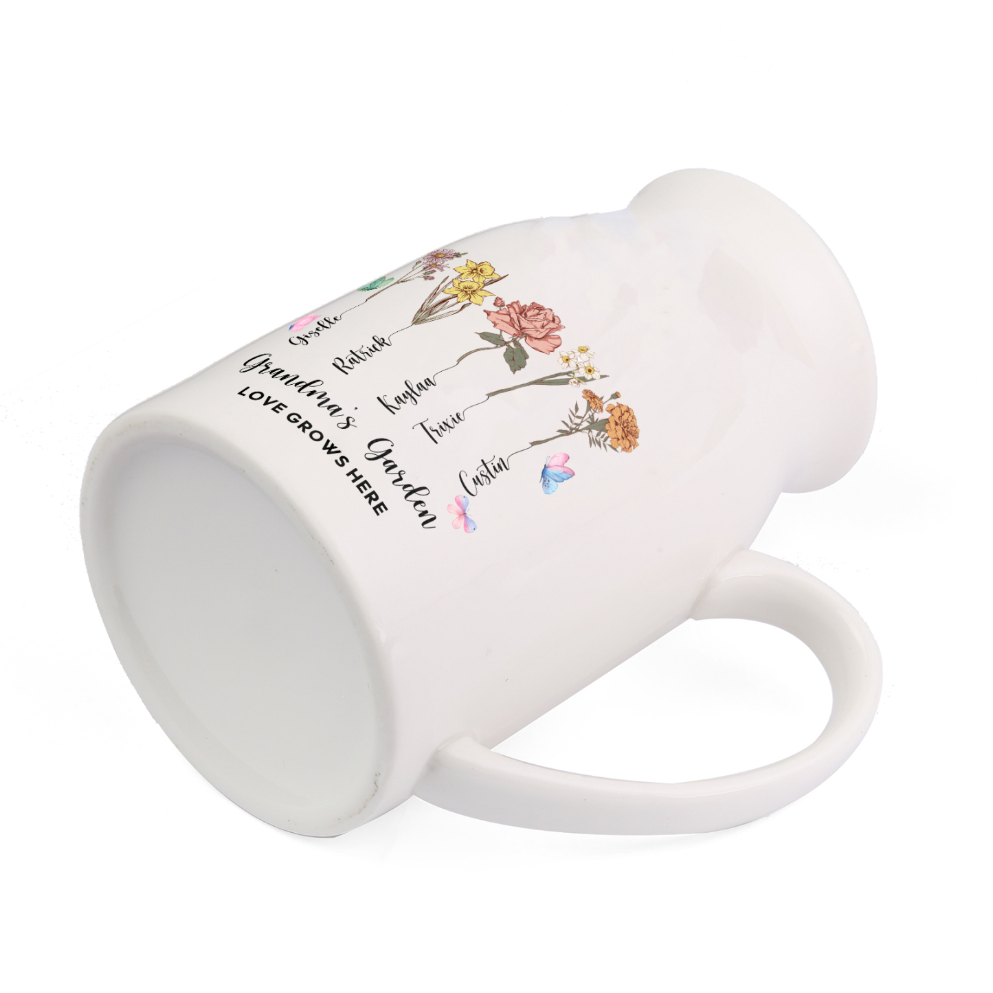 5 Names Personalized Vase with Birthday Flowers – Add 5 Names 2 Texts – Ceramic Custom Gift for Mom, Grandma, Family