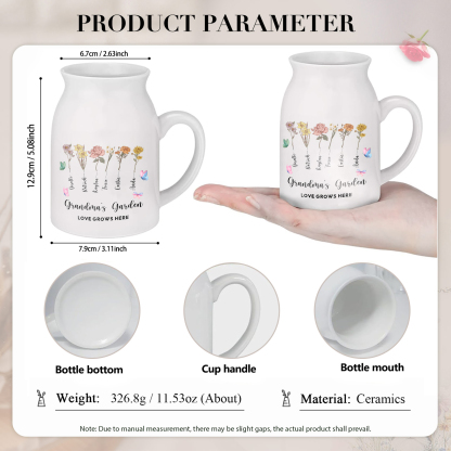 6 Names Personalized Vase with Birthday Flowers – Add 6 Names 2 Texts – Ceramic Custom Gift for Mom, Grandma, Family