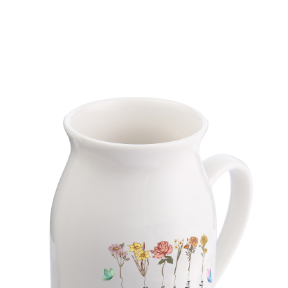 6 Names Personalized Vase with Birthday Flowers – Add 6 Names 2 Texts – Ceramic Custom Gift for Mom, Grandma, Family