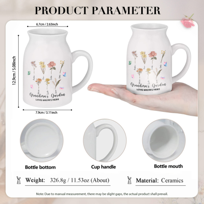 7 Names Personalized Vase with Birthday Flowers – Add 7 Names 2 Texts – Ceramic Custom Gift for Mom, Grandma, Family