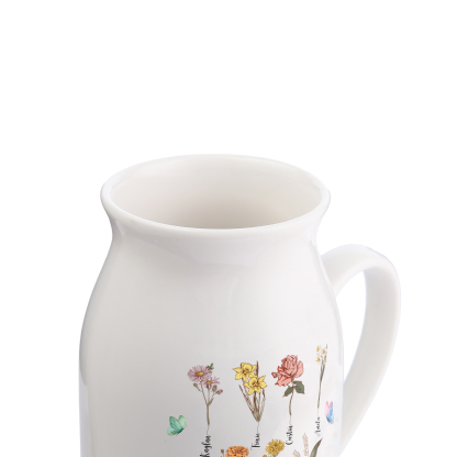7 Names Personalized Vase with Birthday Flowers – Add 7 Names 2 Texts – Ceramic Custom Gift for Mom, Grandma, Family