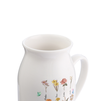 8 Names Personalized Vase with Birthday Flowers – Add 8 Names 2 Texts – Ceramic Custom Gift for Mom, Grandma, Family