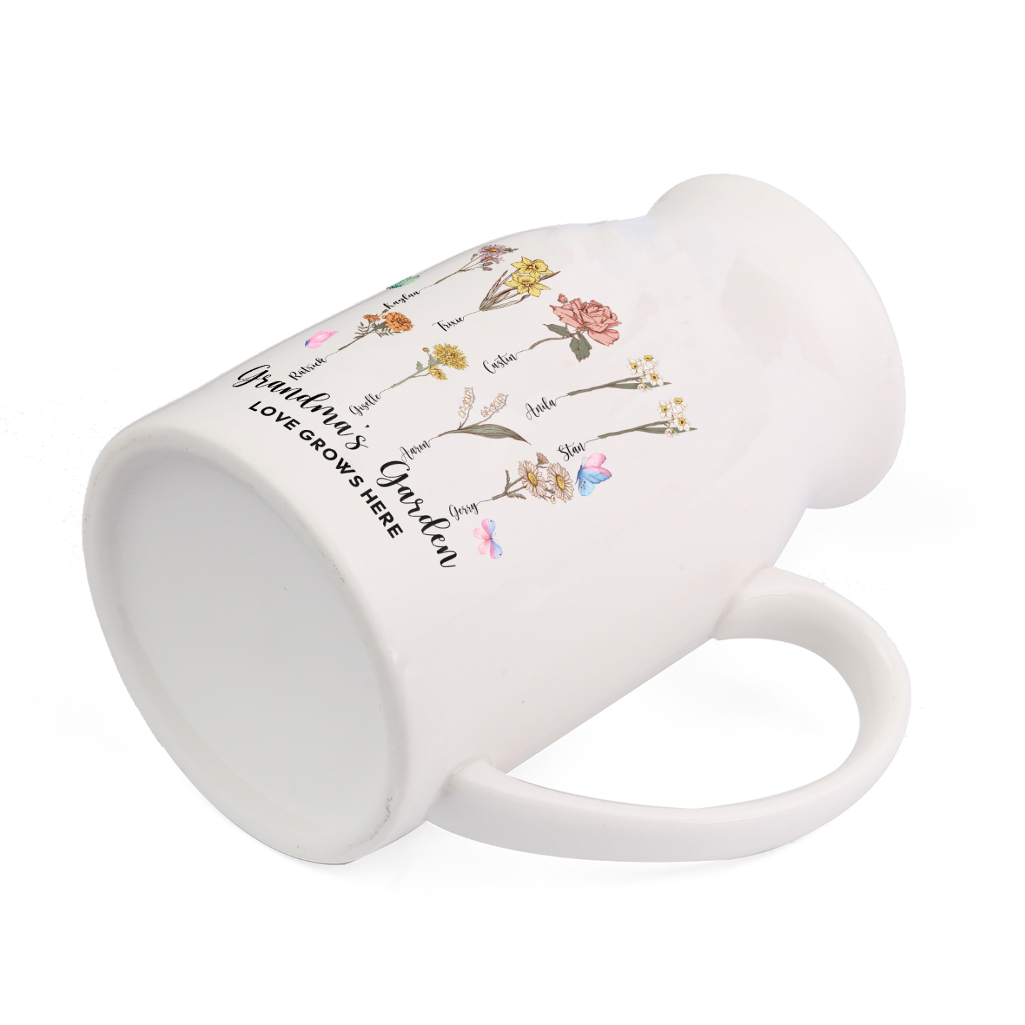 9 Names Personalized Vase with Birthday Flowers – Add 9 Names 2 Texts – Ceramic Custom Gift for Mom, Grandma, Family